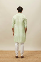 Manyavar Green Blended Viscose Self Design Full Sleeves Kurta
