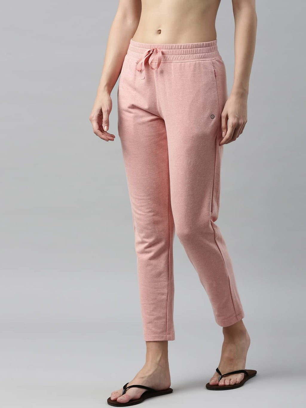 Enamor Essentials Womens Slim Fit Mid Rise Cotton French Terry Ankle Length Lounge Pants with Wide Waistband Drawstring & Side P