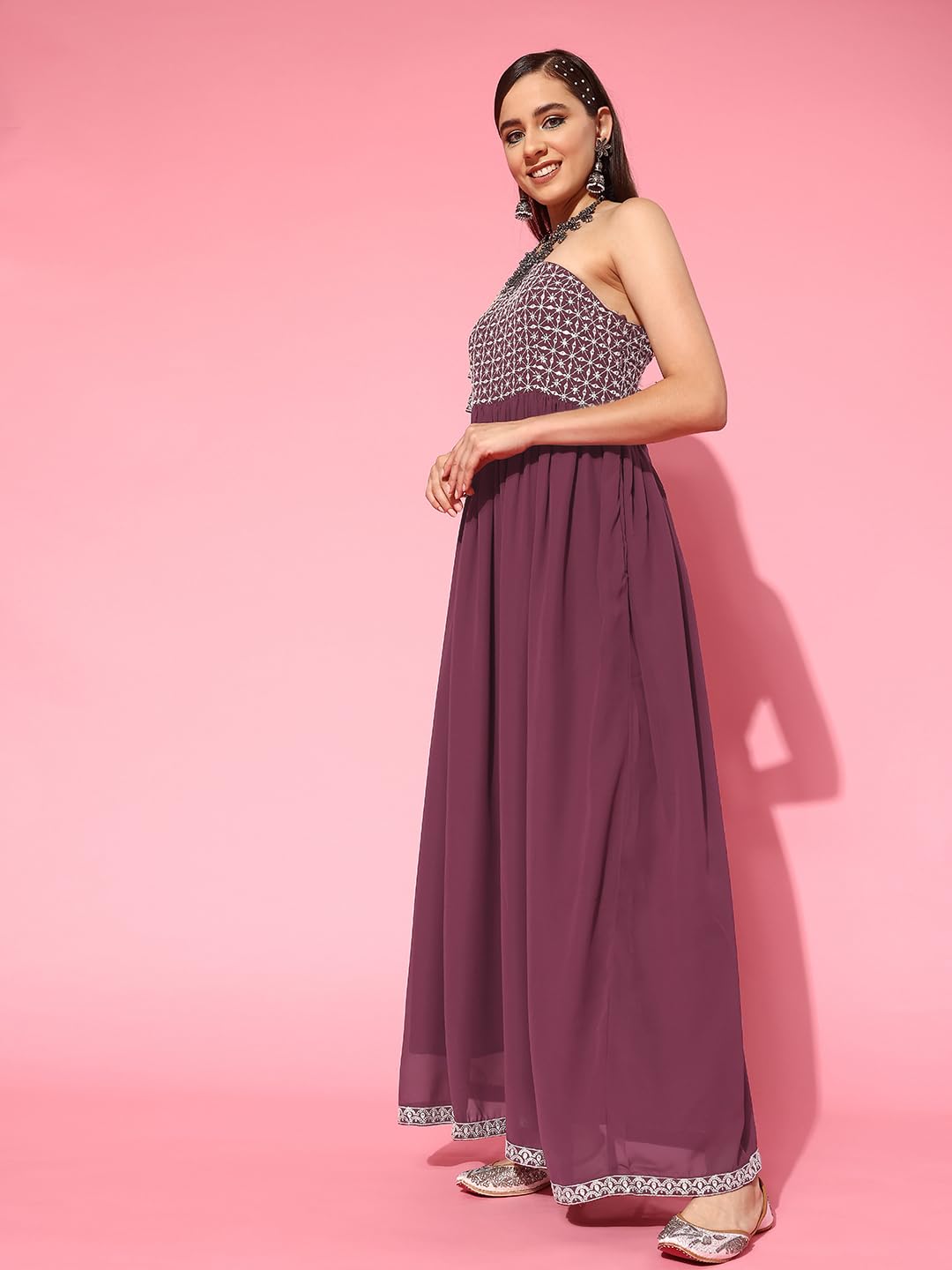 Libas WomenS Georgette Gown Maxi Dress (26501_Mauve