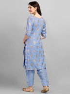 Gufrina WomenS Rayon Straight Kurta & Dhoti Pant With Round Neck 3/4Th Sleeves Solid Pattern Calf Length A Line Style And Regul