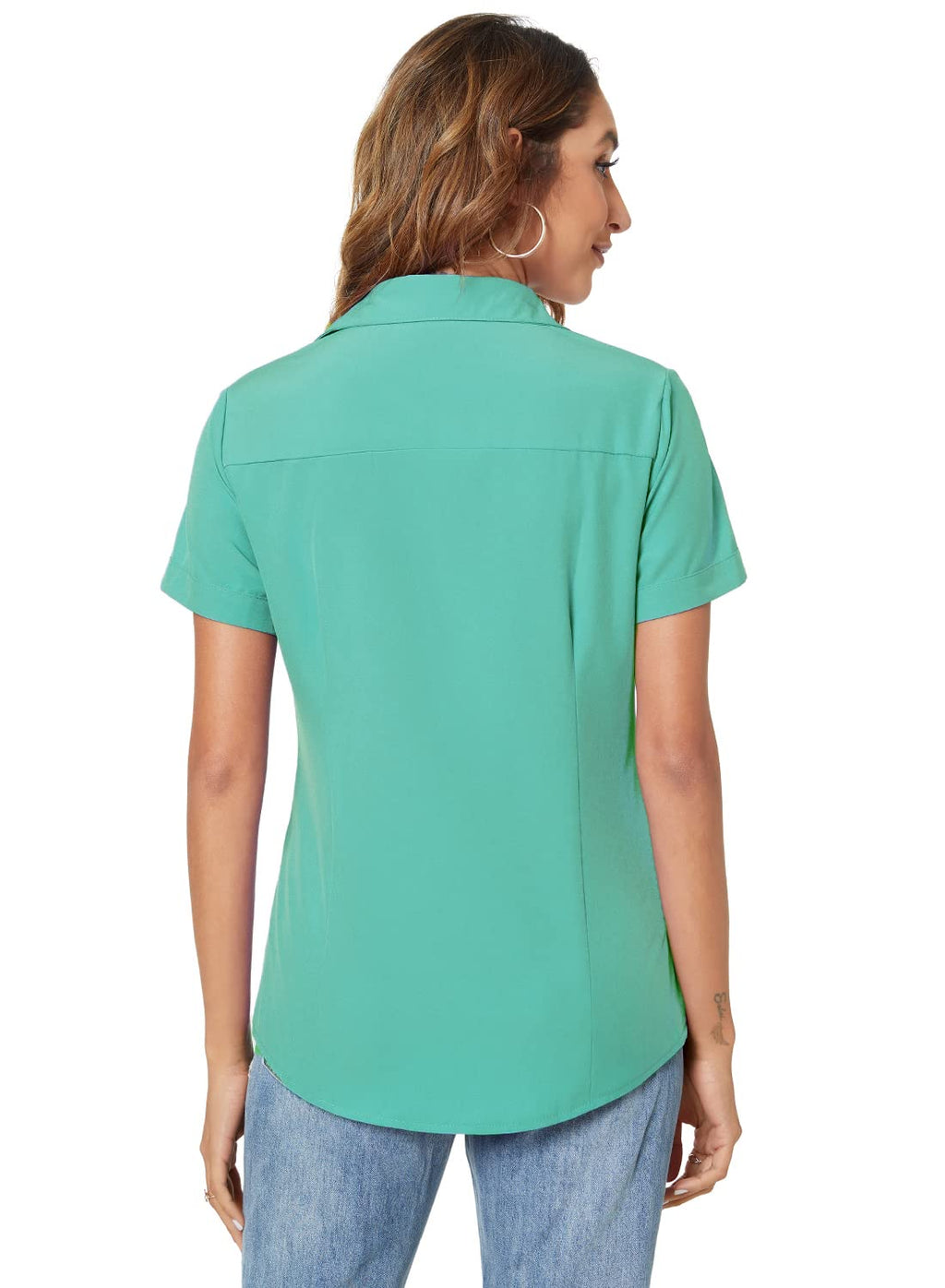 Atnlewhi Womens Button Down Shirts Short Sleeve Business Collared Work Office Formal Button Up Blouse Shirt Light Green