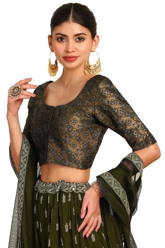 Soch Womens Olive Woven Design Silk Blend Padded Blouse