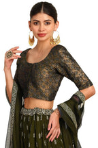 Soch Womens Olive Woven Design Silk Blend Padded Blouse