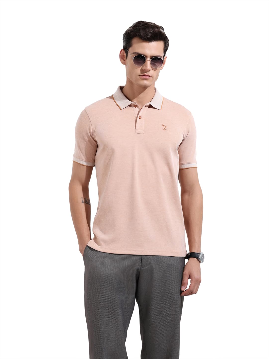 The Indian Garage Co Mens Regular Fit Textured Neck Half Sleeves Sweater