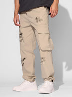 The Souled Store Official Spider-Man: Web-Slinger Men and Boys Elasticated Toggles Leg Closure Beige Printed Cotton Blend Baggy