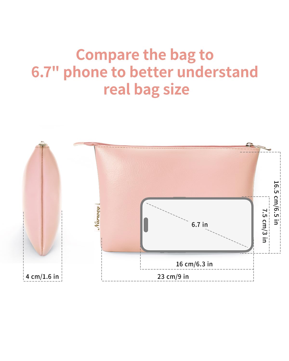 Narwey Small Makeup Bag for Purse Vegan Leather Travel Makeup Pouch Cosmetic Bag Zipper Pouch for Women