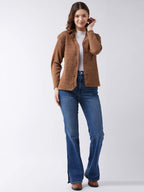 Pivl Womens Blended V-Neck Cardigan Sweater (PV502_Coffee
