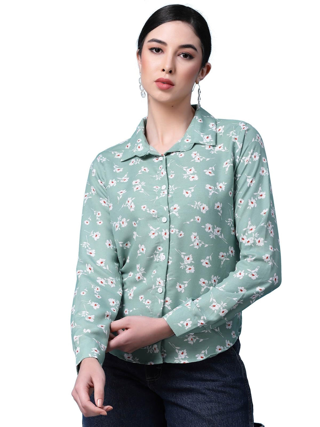 OOMPH! Shirts for Women, Floral Printed, Green