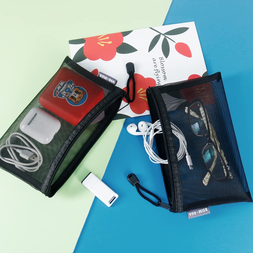 HRX Package Small Mesh Cosmetic Bags with Zipper, 6pcs Black Travel Makeup Pouches Organizer Case for Purse Diaper Bag