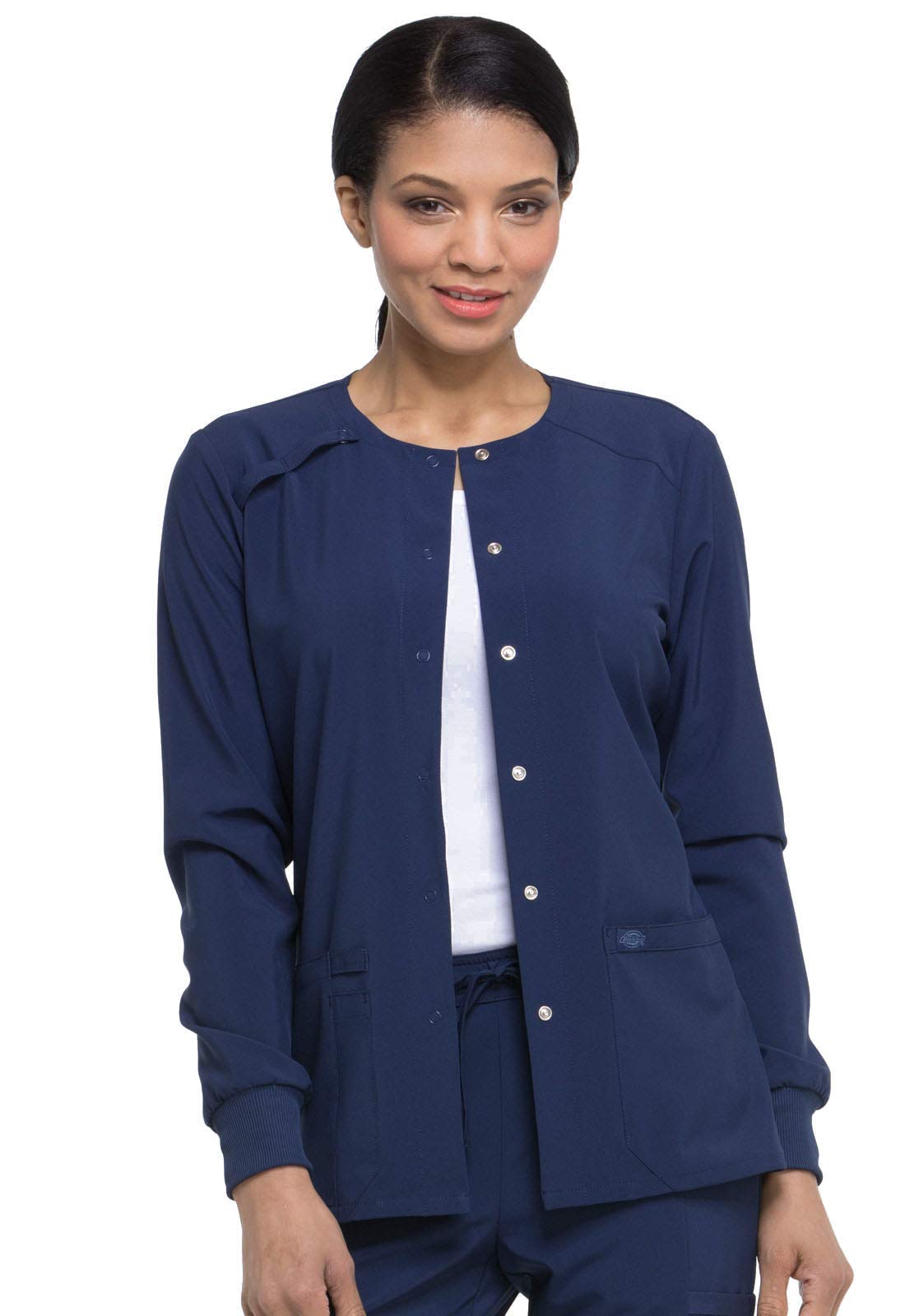 Dickies EDS Essentials Women Warm Up Scrubs Jacket Snap Front Plus Size DK305, 4XL, Navy