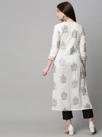 ANNI DESIGNER Womens Cotton Blend Traditional Straight Printed Kurta and Pant Set (12 AMD White_S_White_Small)