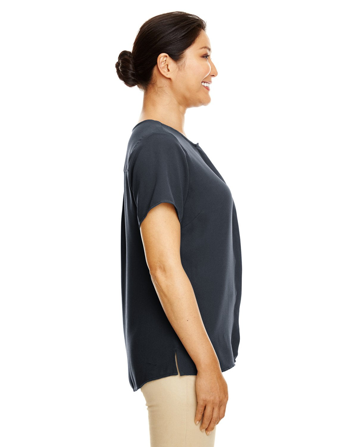 Ladies Perfect FitShort-Sleeve crepe Blouse - BLAcK - XS(D0102H7N2XP)