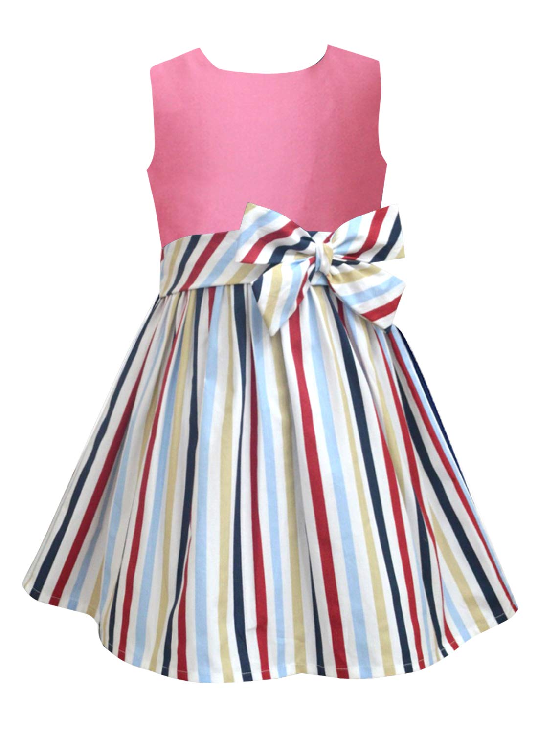 A.T.U.N. (ALL THINGS UBER NICE) Girls Cotton Blend Fit and Flare Knee-Length Casual Dress (GDRS DBW_Rouge-Multi_9-10 Years)