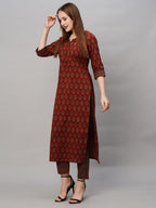 ANNI DESIGNER Womens Cotton Blend Printed Straight Kurta with Pant (Nita Maroon_5XL_Maroon_XXXXX-Large)