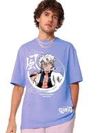 Bewakoof Mens Wind Hashira Graphic Printed 100% Cotton T-Shirt - Oversized Fit, Round Neck, Half Sleeves_595554_Purple_M