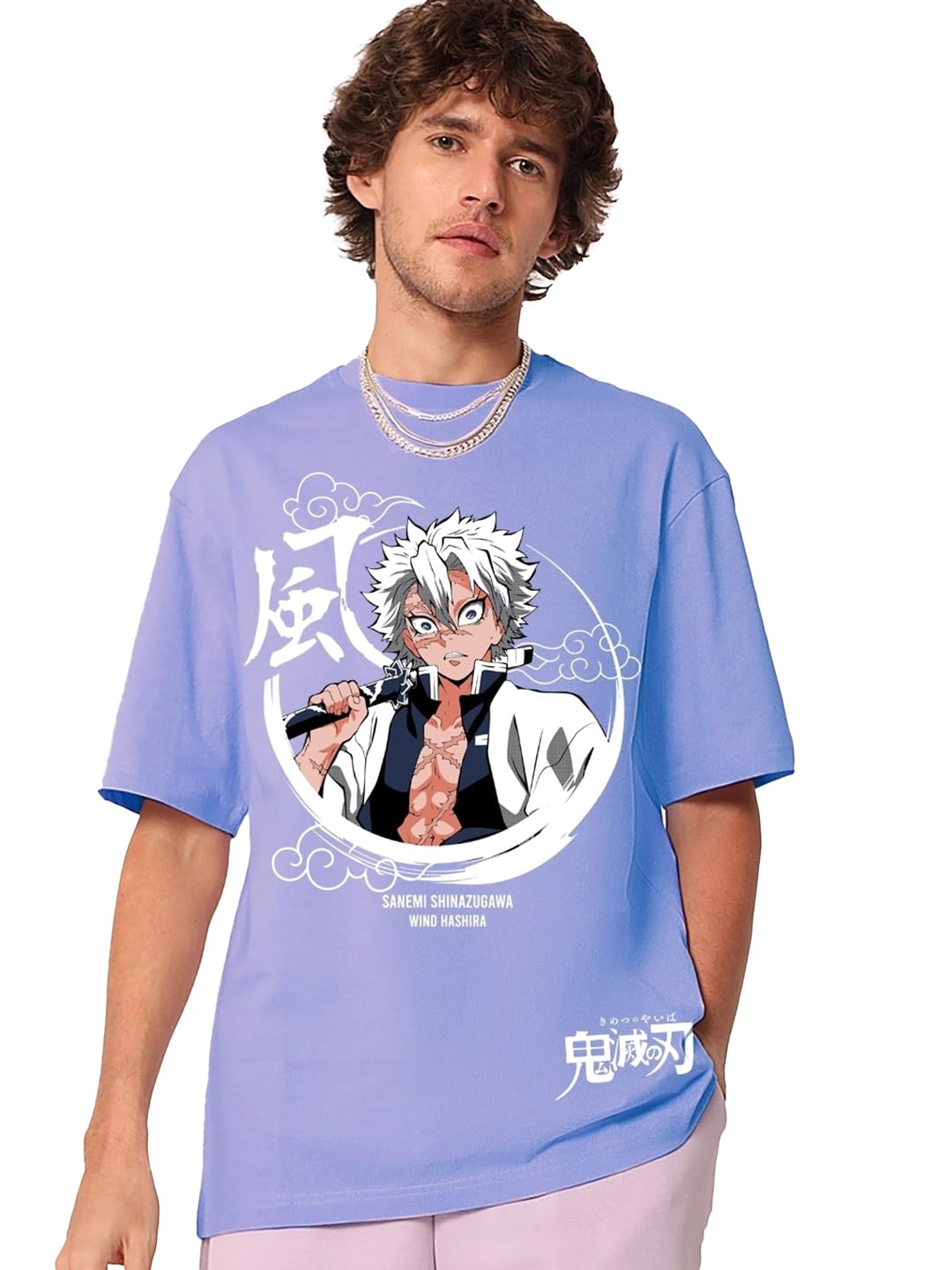Bewakoof Mens Wind Hashira Graphic Printed 100% Cotton T-Shirt - Oversized Fit, Round Neck, Half Sleeves_595554_Purple_M