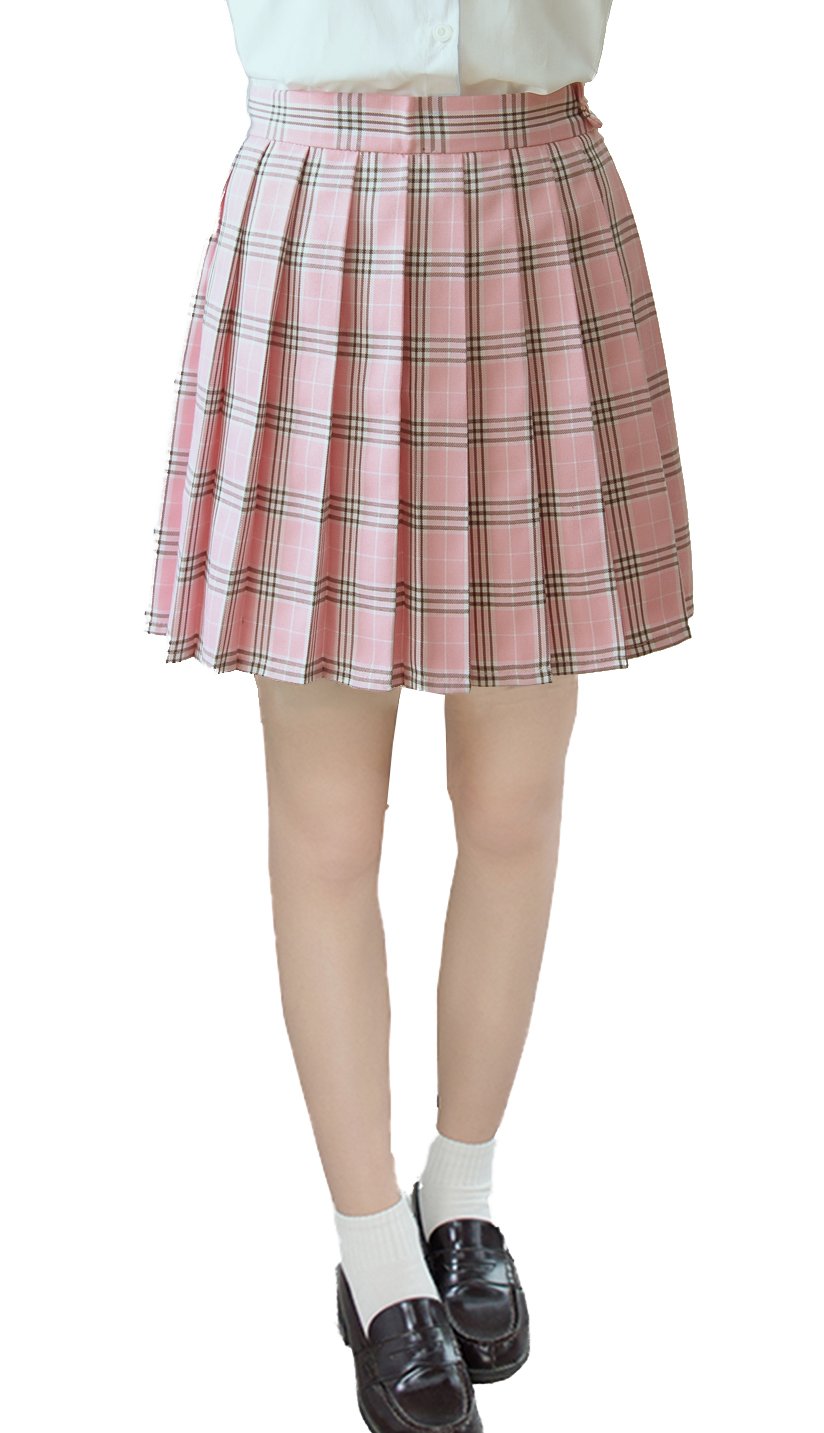 Women's Buffalo Plaid Skirt Pleated Cosplay Costumes Skirts (3XL,Pink Mixed White)