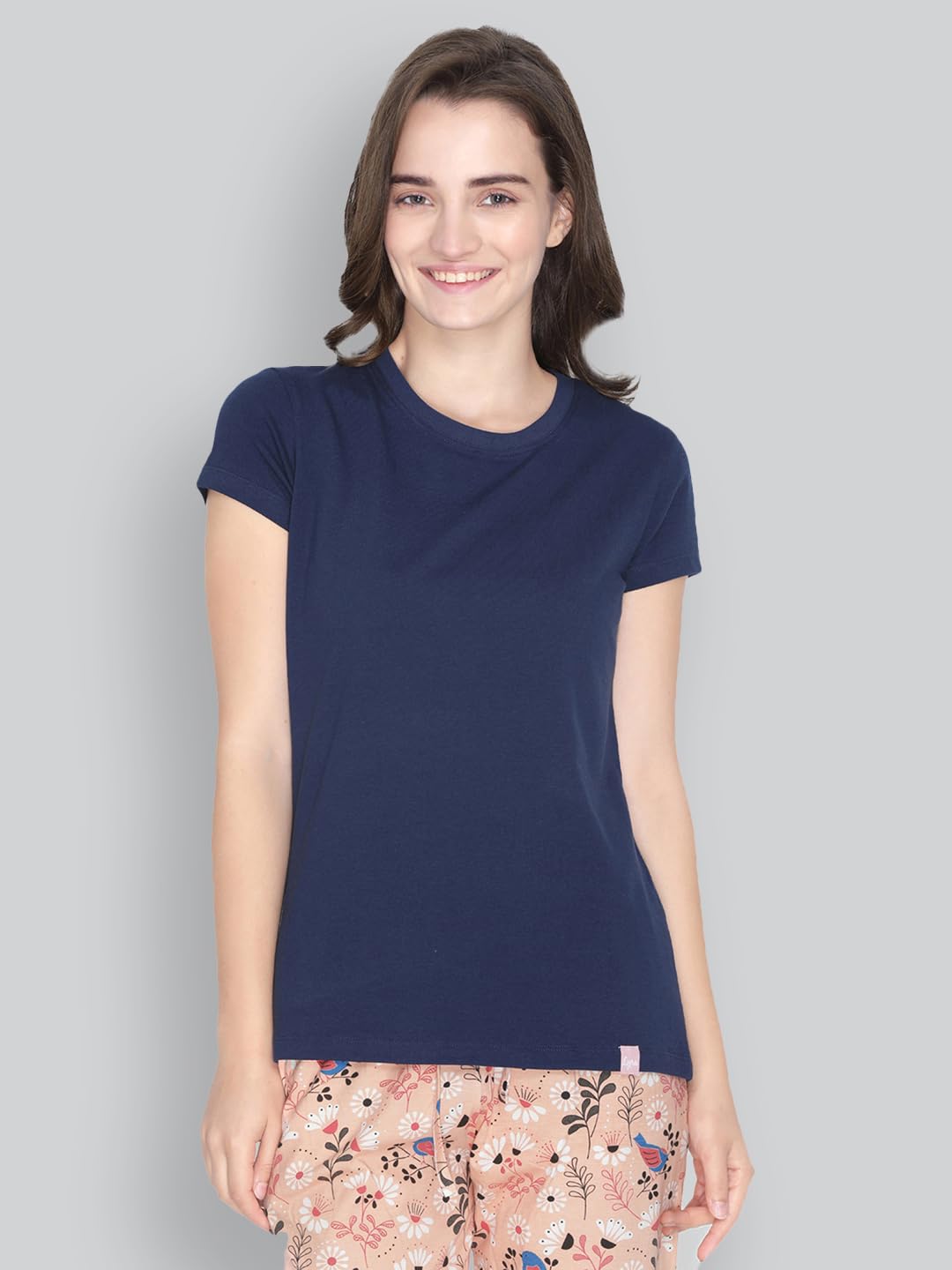 Lyra 401 Navy Blue Half Sleeve Round Neck Regular Fit T-Shirt For Women