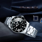 MASTOP Men Automatic Mechanical Watches Full Steel Waterproof Mens Watches with Calendar (Silver Black)