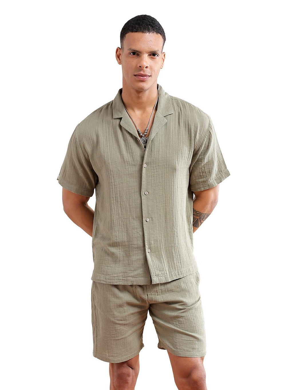The Indian Garage Co Mens Regular Fit Solid Textured and Co-ords Set