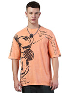 Bewakoof Official Disney Merchandise MenS Graphic Printed Oversized Fit Half Sleeve Round Neck Cotton T-Shirt 617147 Orange_M