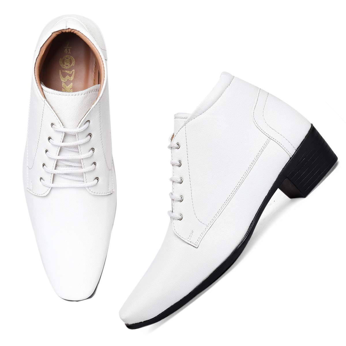 BXXY Mens 2 Height Increasing Synthetic Material White Formal Derby Shoes with Pu Sole.. 5 UK 5