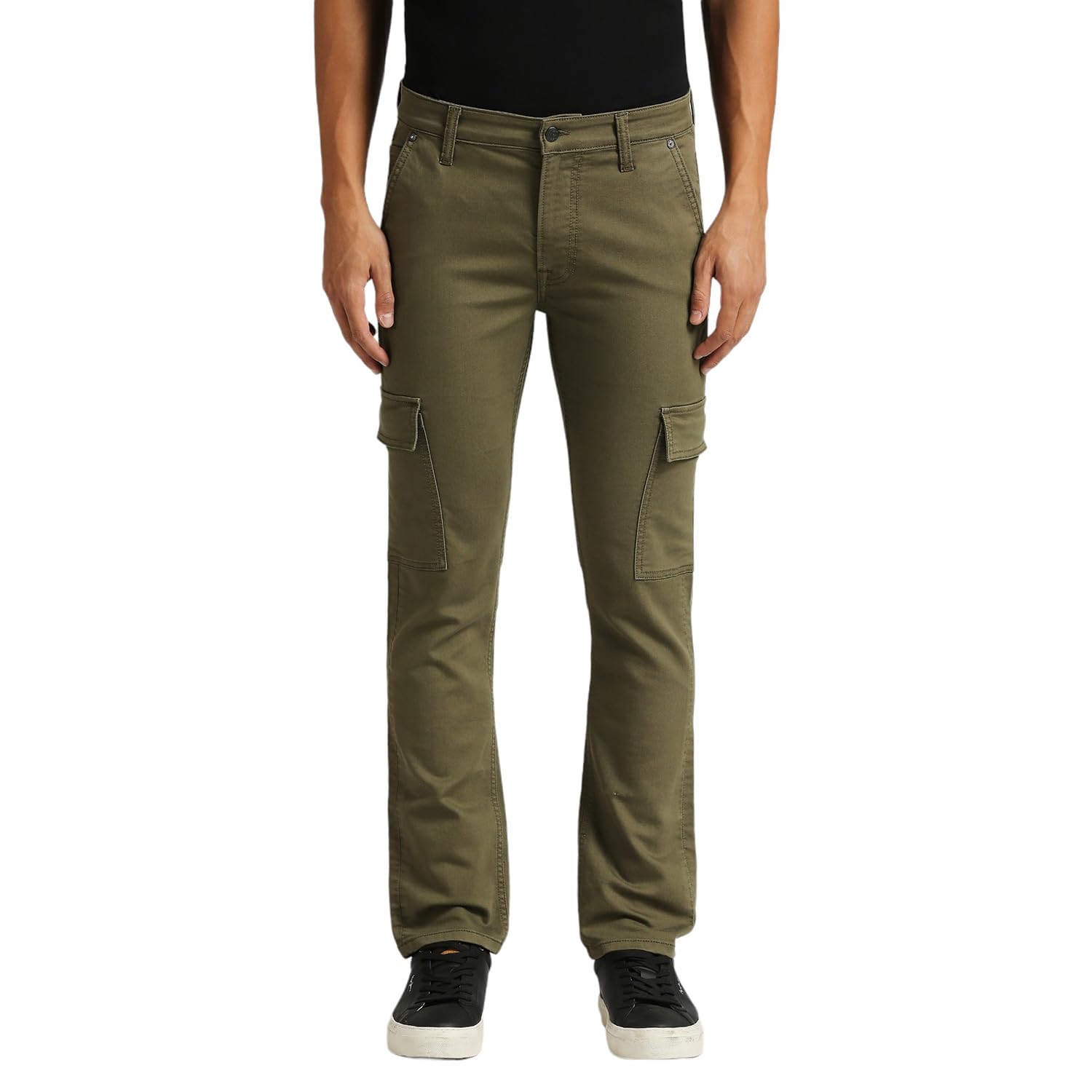 Cargo Straight Mid Rise Green Tinted Jeans