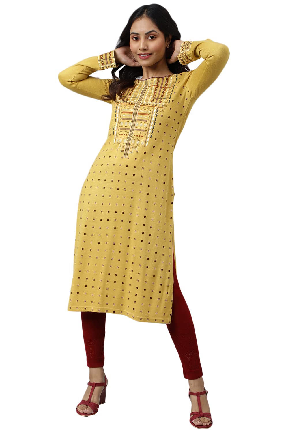 Aurelia WomenS Acrylic Regular Kurta (22Noa13723-505839_Yellow