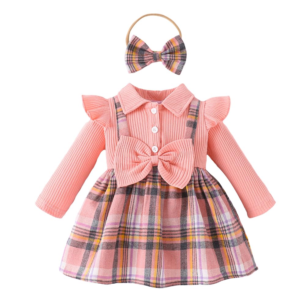 Hopscotch Baby Girls Plaid Print Full Sleeves Pink Casual Dresses For Ages (1824 Months) 18-24