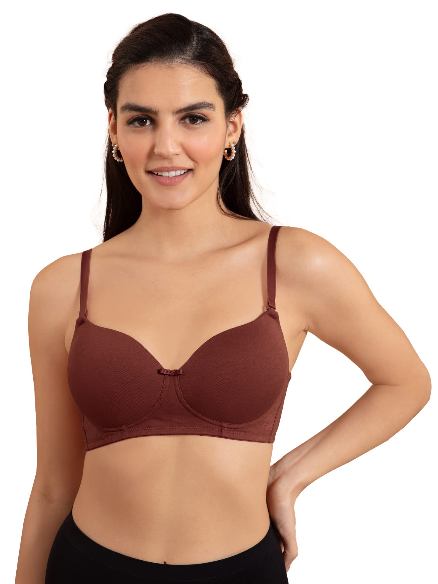 NYKD by Nykaa Breathe Cotton All Day Comfort Padded Non Wired T-Shirt Bra Nyb198 Brick (36B) Brown
