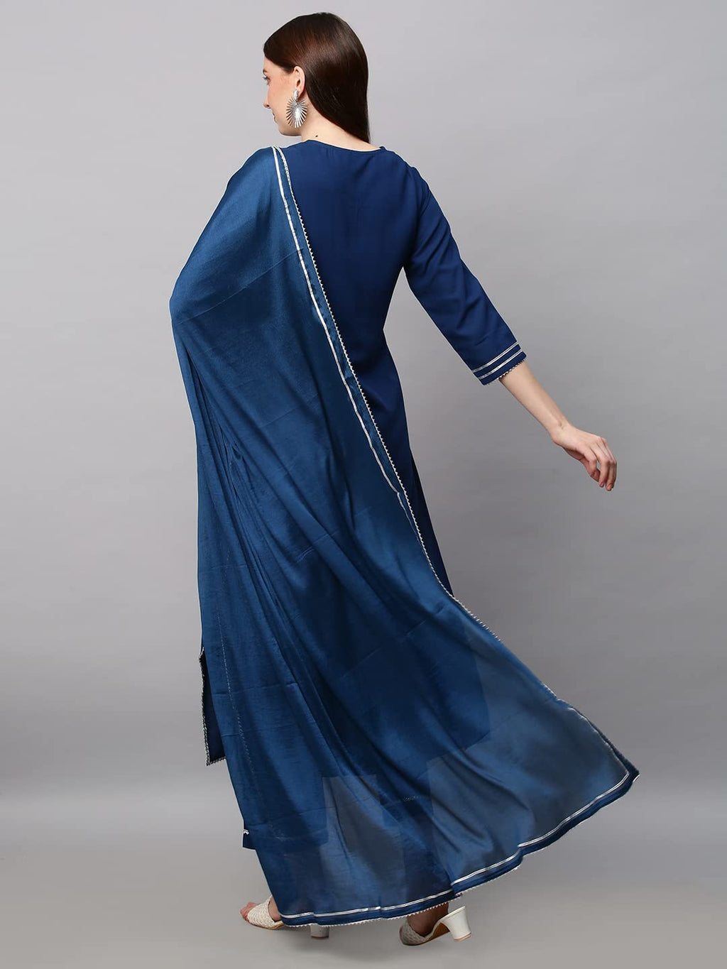 ANNI DESIGNER Womens Cotton Blend Straight Embroidered Kurta with Pant & Dupatta Set (Dhati Kerosin_4XL_Dark Blue_XXXX-Large)
