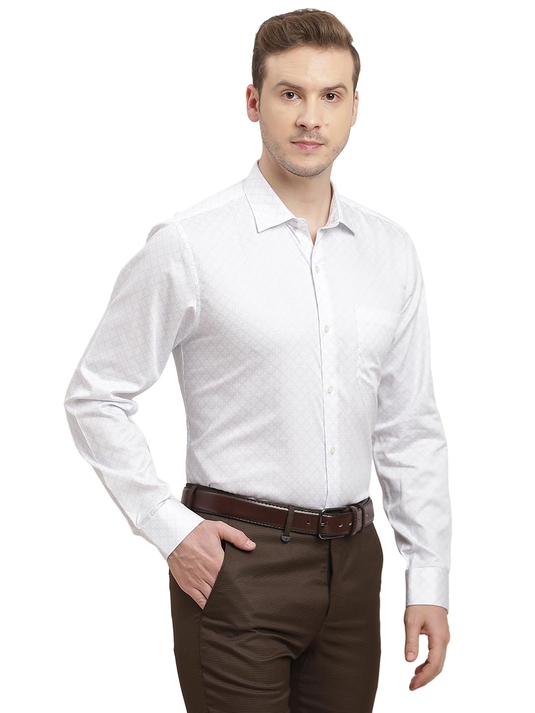 Turtle Men 100% Cotton Regular Fit White Digital Printed Full Sleeve Formal Shirt