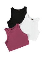 Toochki Tops for Woman | Spandex Top | Crop | Short | Western | for Jeans | Sleeveless | Stretchable | Pack of Three | Black-Whi