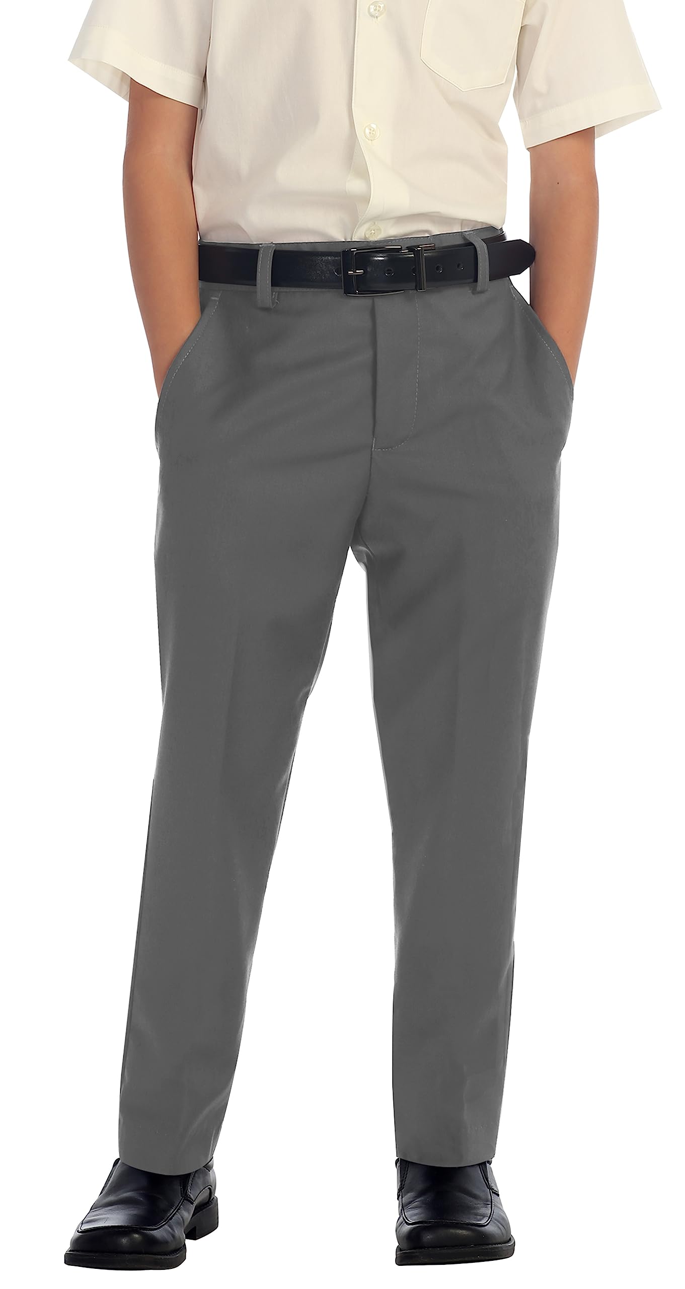 Gioberti Boys Flat Front Dress Pants, Gray, 16