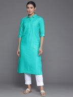 Libas WomenS Cotton Woven Design Straight Kurta (26878_Blue