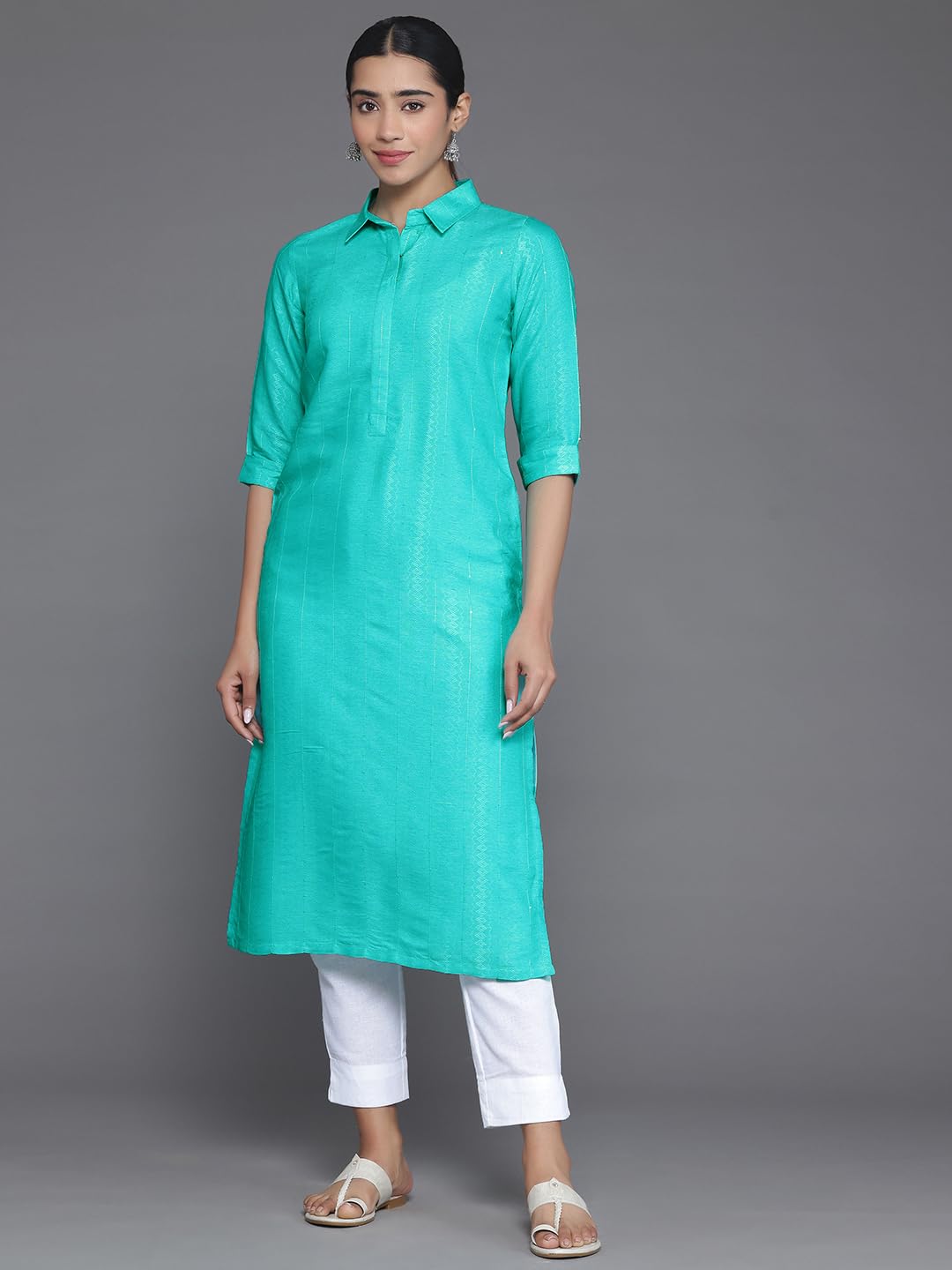 Libas WomenS Cotton Woven Design Straight Kurta (26878_Blue