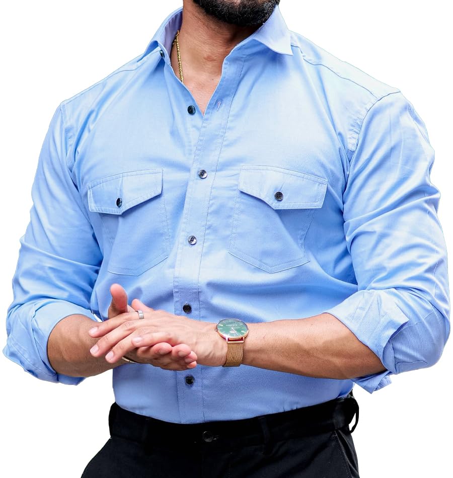 CB-COLEBROOK Mens Regular Fit Fancy Double Pocket Utility Casual Shirt for Men Full Sleeves Stylish Shirt - Cargo (Previously G