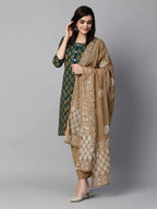 ANNI DESIGNER Ladies Cotton Blend Kurta with Trousers and Dupatta, green, M