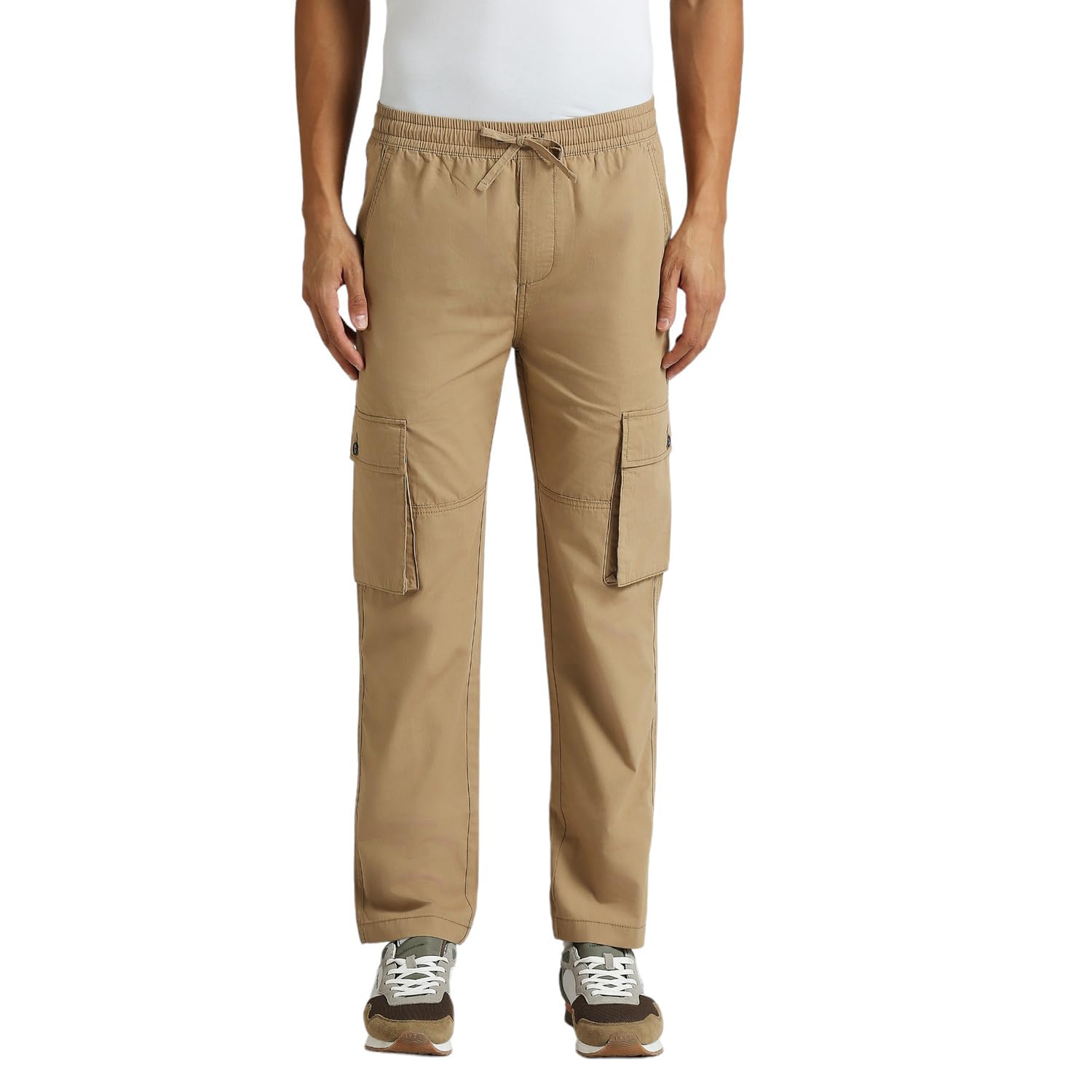 Brown Solid Cargo Pants