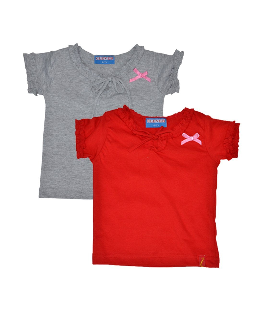 Clever Baby Girls Tshirt(ZCGT004GRYRED03 Month_GreyRed_03 Month) 0-3