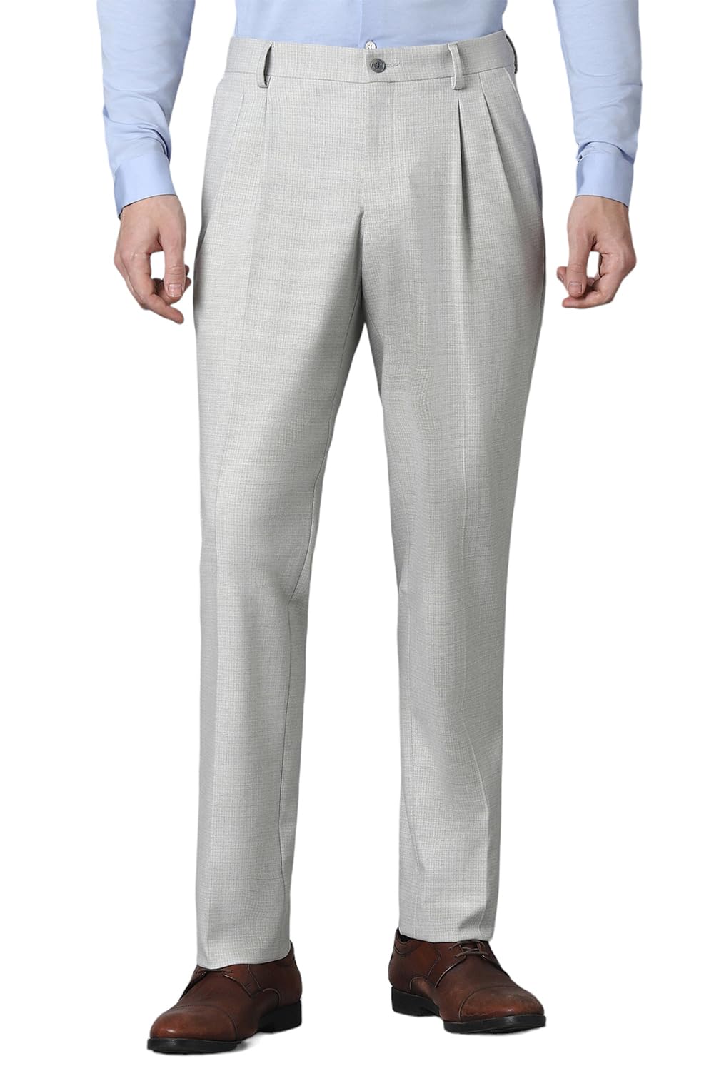 Louis Philippe Men Grey Regular Fit Check Pleated Formal Trousers