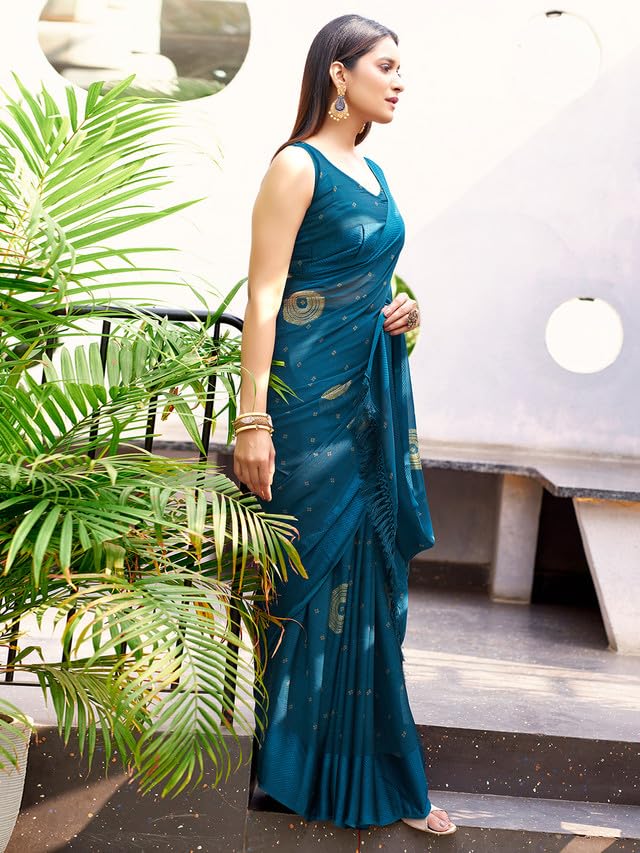 Satrani Womens Chiffon Bandhani Printed & Woven Border Saree with Unstitched Blouse Piecex