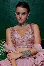 Soch Womens Peach Net Sequin Embellished V-Neck Back-Open Sleeveless Blouse