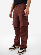 The Souled Store Solids: Deep Brown Men and Boys Elasticated Toggles Leg Closure Cotton Baggy Fit Parachute Pants