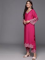 Varanga WomenS Silk Straight Salwar Suit Set  Vibrant Pink With Intricate Embroidery, Perfect For Festivals, Parties, Weddings,