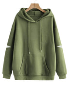 Juneberry Cotton Blend Fleece Regular Fit Elbow Cut Full Sleeve Stylish Hooded Neck Sweatshirt For Women (Jb_W208_Olive)