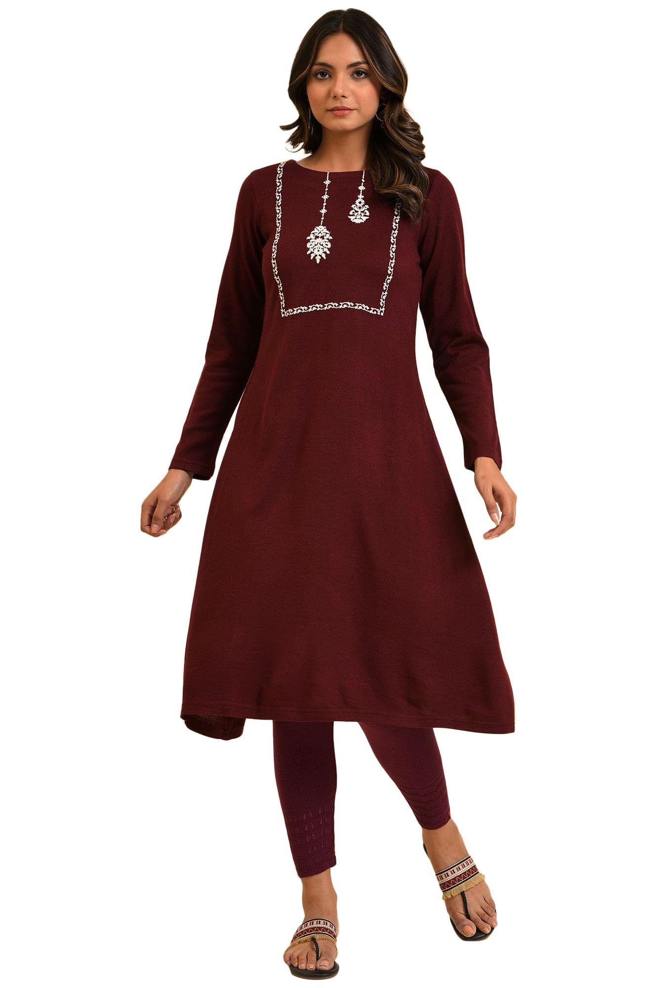 W For Woman Women'S Acrylic Regular Fit Winter Kurta (22Now18623G-212135_Red, 5Xl