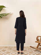 Ishin Black Cotton Schiffli Straight Kurta With Solid Pants