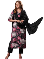 ANNI DESIGNER Womens Rayon Blend Straight Printed Kurta with Pant & Dupatta (Poona Black-VKS01_M_Black_Medium)