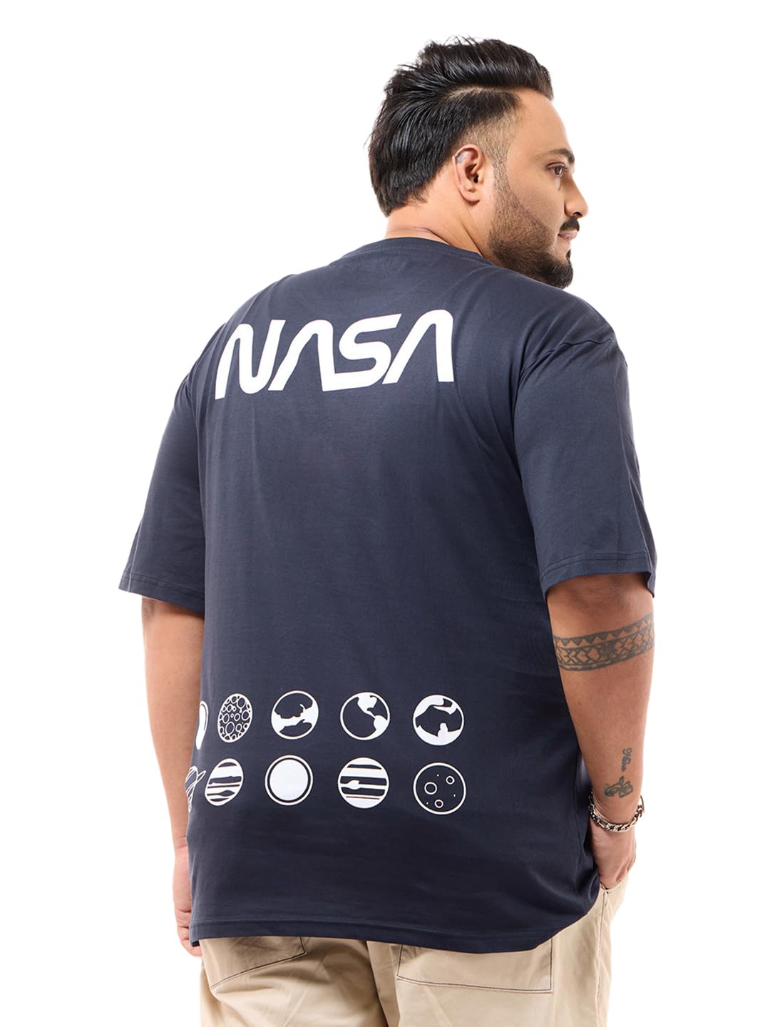 Bewakoof Mens Typography Print Oversized Fit Half Sleeve Round Neck Cotton Jersey Plus Size T-Shirt_637611_Blue_4XL